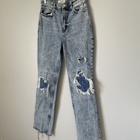 Free People We The Free Straight Leg Denim Jeans Blue Distressed Women's Size 28 - Picture 3 of 13
